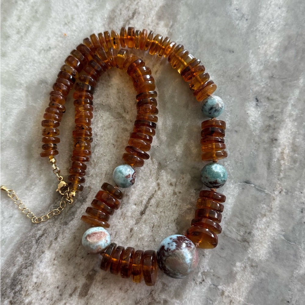 Amber and Stone larimar Necklace